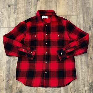 Old Navy Plaid Flannel Shirt Red Black Buttonup Double Brushed Youth Sz Small
